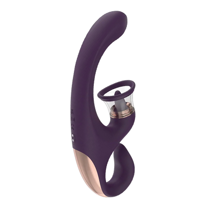 Purple with gold accent triple-mode vibrator on a transparent background