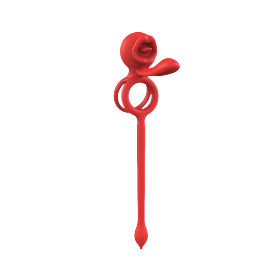 Red silicone cock ring with a unique design on a transparent background