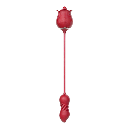 Rose-shaped dual vibrator with a flexible cord on a transparent background